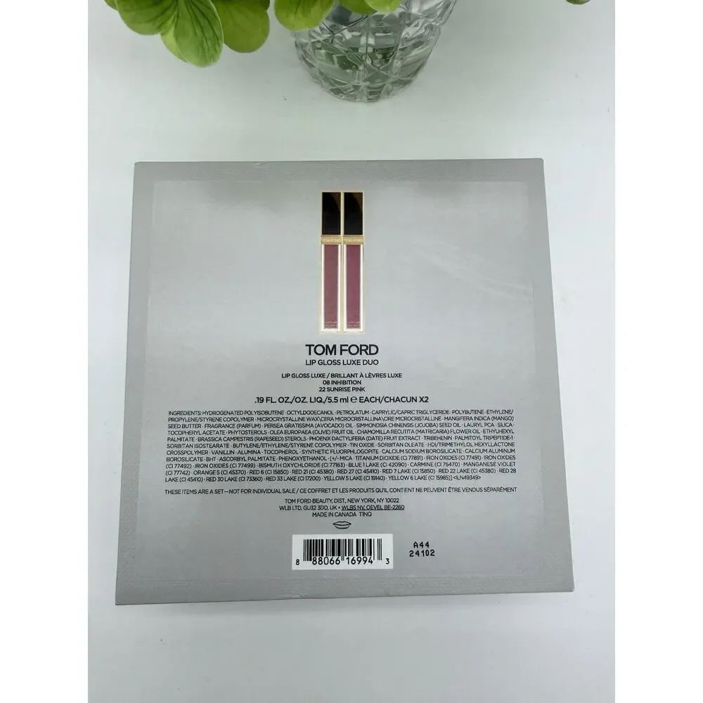Tom Ford Lip Gloss Luxe Duo 08 INHIBITION & 22 SUNRISE PINK Gift Set Full Sz